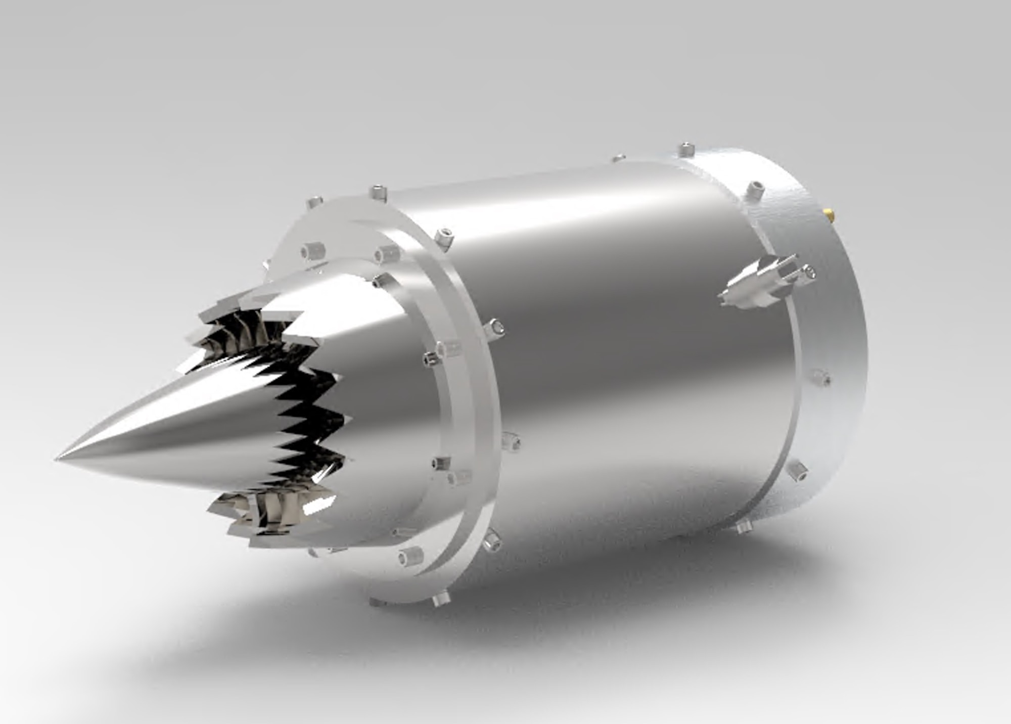 This image shows a 3-D rendering of Penn Jet Propulsion's original CAD model. Making a full model of the engine was one of the team's early priorities as a club to attract new members so they could build a team of engineers. The group used this image to help teach new members, called cadets, about the internal workings and thermodynamics of the engine. (Courtesy photo)