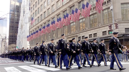 New York Army National Guard Soldiers of the 1st Battalion, 69th Infantry, march in the St. Patrick's Day Parade in New York March 16, 2019. The battalion traditionally leads the world's largest St. Patrick's Day Parade.