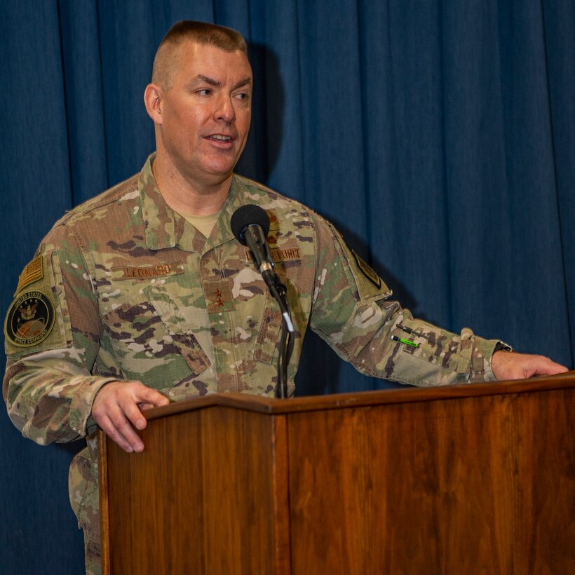 U.S. Air Force Maj. Gen. Brook Leonard, U.S. Space Command Chief of Staff, addressed Academic Fair attendees at the USSPACECOM inaugural event, Mar. 8, 2022, held at the U.S. Air Force Academy Falcon Club.