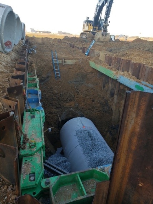 The 316th Civil Engineer Squadron and partnered contractors fix a sinkhole at Joint Base Andrews, Md., in October of 2021.