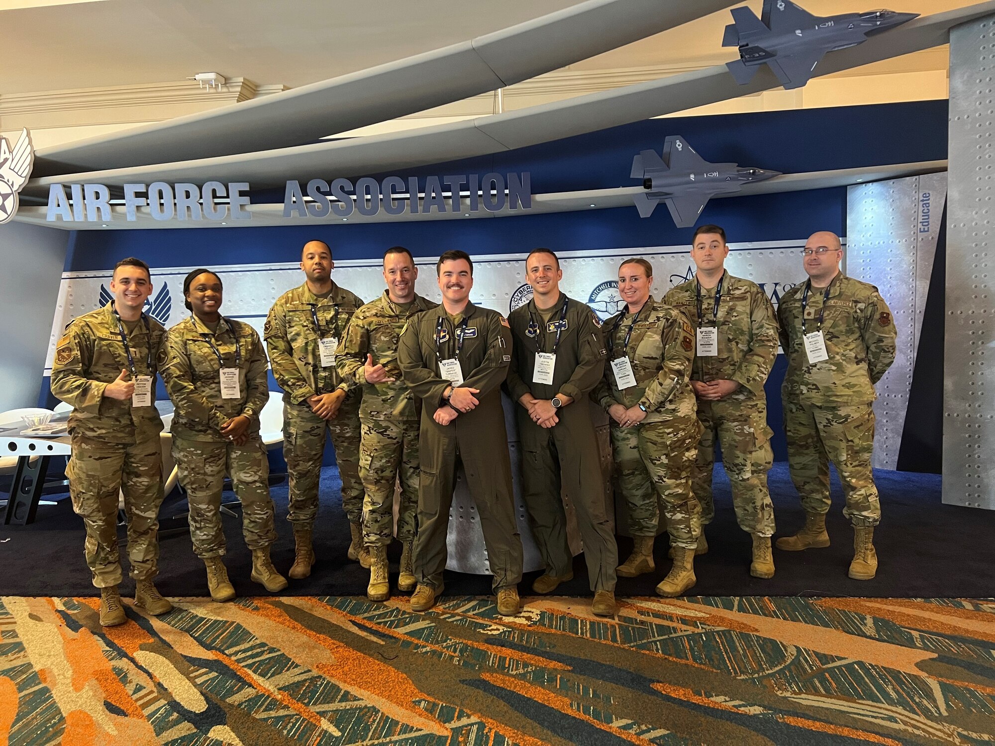 Attendees from the 14th Flying Training Wing pose for a photo, March 4, 2022, at the AFA Warfare Symposium, Orlando, Florida. The team spent two days receiving advice from senior leaders to help enhance their professional development. (U.S. Air Force Photo by Second Lieutenant Peyton Craven)