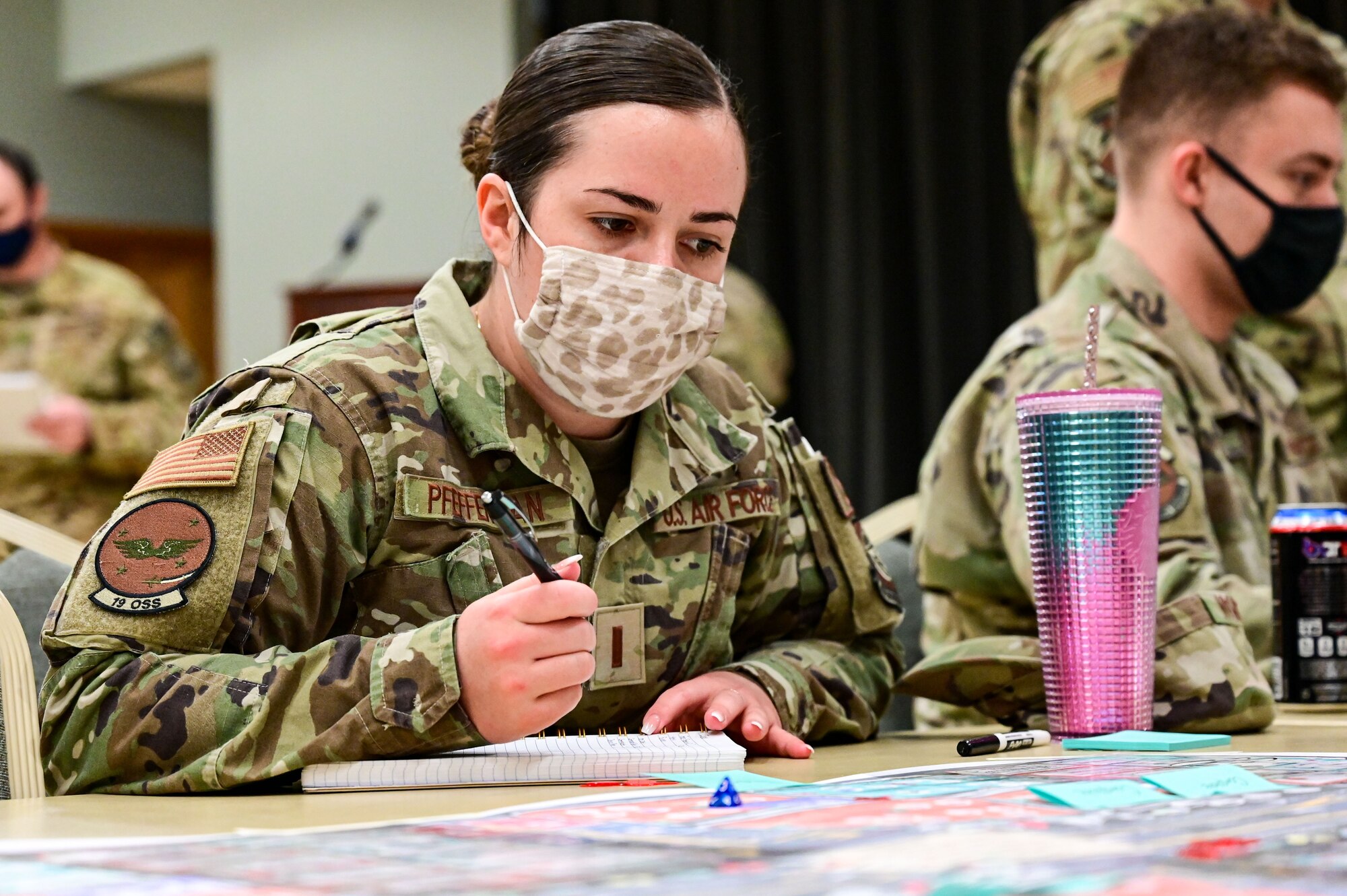 1st Lt. Cassidy Pfefferman, 19th Operations Support Squadron, takes notes during the KingFish Agile Combat Employment exercise