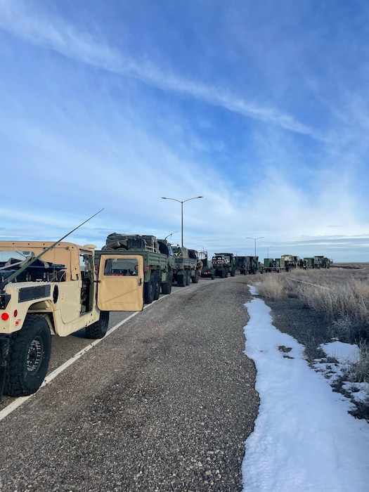 row of military vehicles