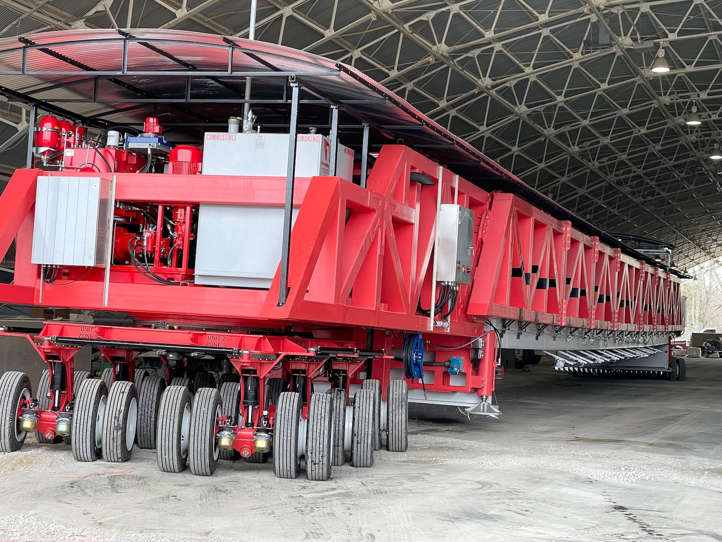 The U.S. Army Engineer Research and Development Center’s newly assembled HVS Titan has the unique ability to apply a dynamic impact load to simulate the load induced at aircraft touchdown. No other heavy vehicle simulator includes this full-scale vertical impact loading capability. The Titan is a critical research tool used to evaluate new materials, design methods and construction techniques that can help optimize new infrastructure facilities. (U.S. Army Corps of Engineers photo)