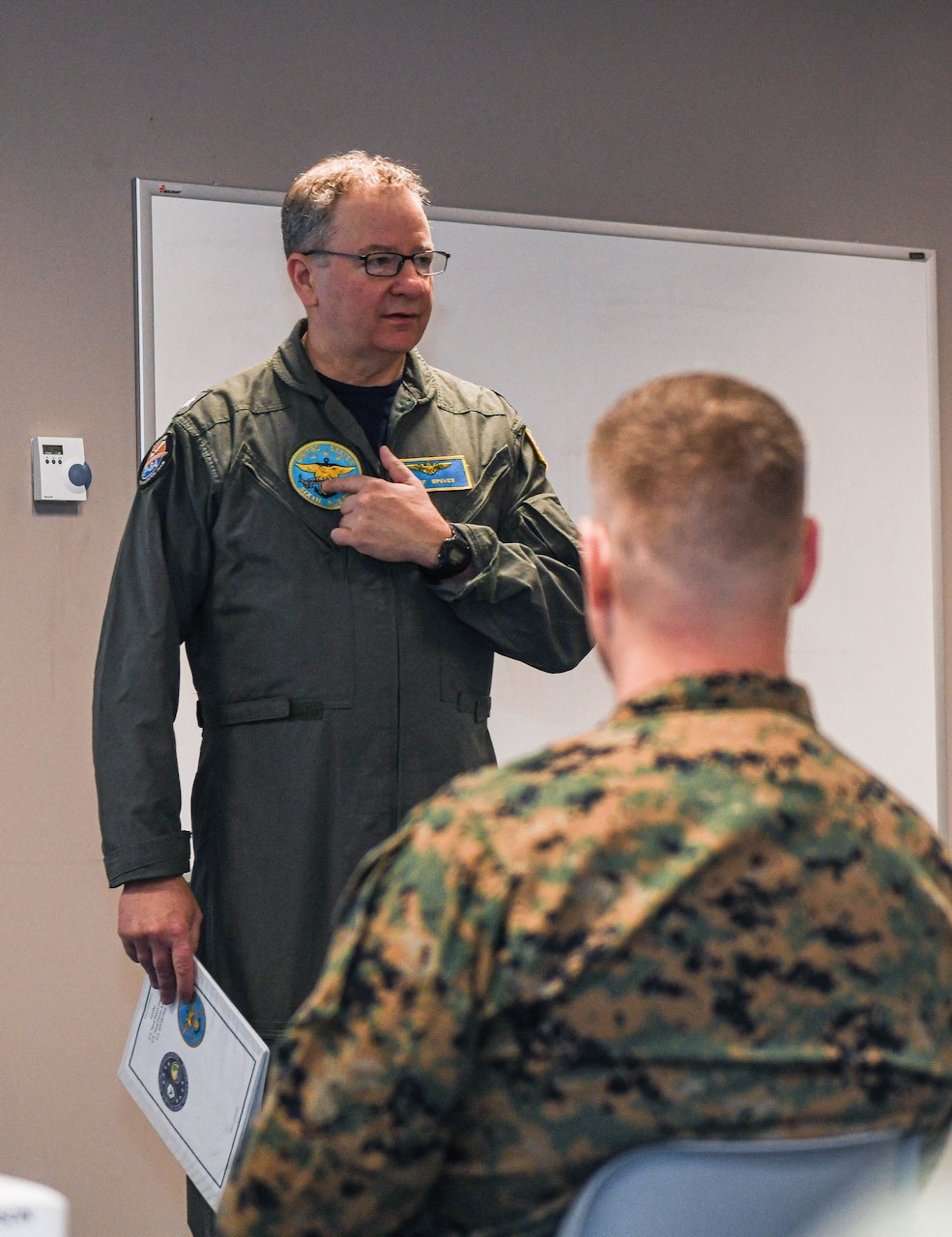 Rear Adm. Jeffrey Spivey, director of the Maritime Partnership Program for U.S. Naval Forces Europe-Africa/U.S. Sixth Fleet, delivers opening remarks during a crisis-response conference for exercise African Lion 2022 (AL22), March 11, 2022.