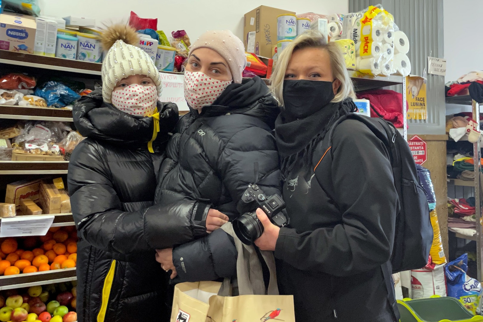 U.S. Army Sgt. 1st Class Anastasia Maynich, right, with cousin Tetiana and 11-year-old Sofiia, March 10, 2022, in Bucharest, Romania. Tetiana and Sofiia fled their home in Odessa, Ukraine, for the safe haven of Romania where Maynich flew to meet them.