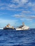 Crews from the U.S. Coast Guard Cutter Juniper and USCGC Joseph Gerczak  conducted security patrol operations in Samoa’s exclusive economic zone throughout February 2022, to protect fisheries and other natural resources. The Juniper and Joseph Gerczak crews helped fill the operational presence needed to deter illegal, unreported, and unregulated fishing while Samoa’s Nafanua II patrol boat underwent routine maintenance. (U.S. Coast Guard courtesy photo)