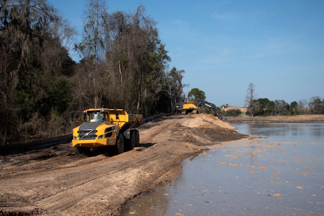 SAVANNAH, GA. - Members of the U.S. Army Corps of Engineers, Savannah District visit the dredged material containment area 1S on the Savannah River, Georgia on Feb. 23. The Corps is in the early process of restoring 29 acres of saltmarsh at DMCA 1S as part of the mitigation requirements for the Savannah Harbor Expansion Project.