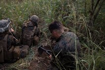 U.S. Marines with Marine Wing Support Squadron 174 dig fighting holes in a training exercise at Marine Corps Training Area Bellows, March 2, 2022. The training exercise was conducted to produce readiness, preparing operating forces to deploy at a moment’s notice. (U.S. Marine Corps photo by Lance Cpl. Isaiah Hill)