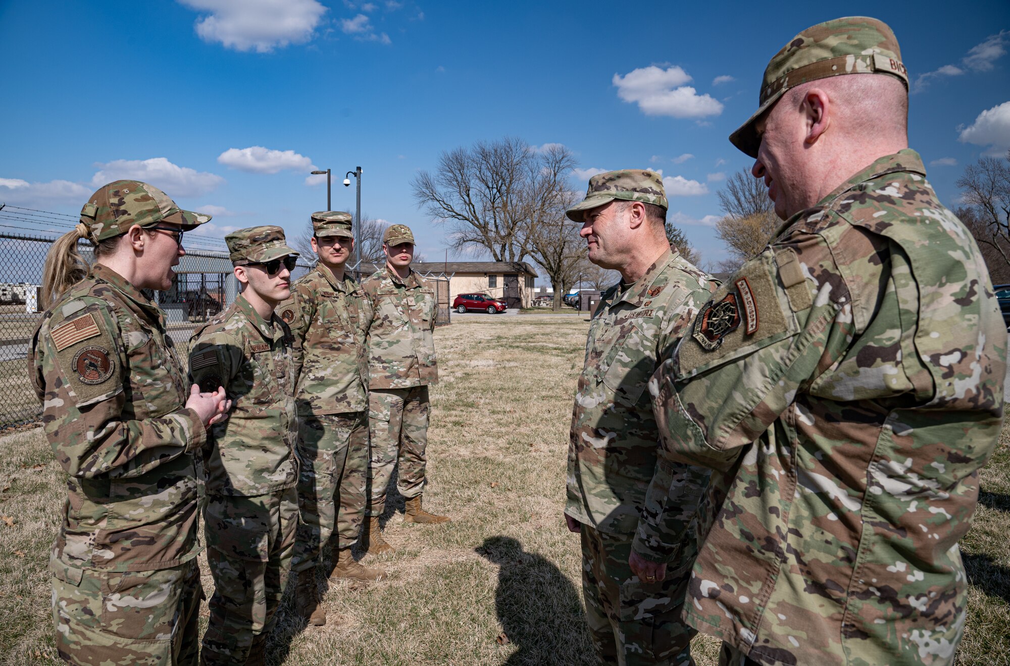 Airmen from the 375th Communications Squadron brief Maj. Gen. Kenneth T. Bibb, 18th Air Force commander and Chief Master Sgt. Chad Bickley, 18th Air Force command chief, on the communications squadron’s secure communication capabilities during a visit on Scott Air Force Base, March 8, 2022. During the visit Bibb and Bickley met with team Scott personnel, learning about the wing’s unique Air Mobility mission.

(U.S. Air Force photo by Senior Airman Shannon Moorehead)