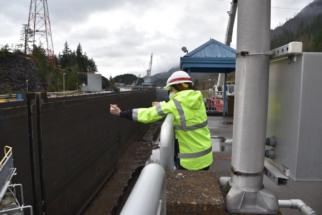Climbers inspect downstream navigation lock gates during an annual lock outage at Bonneville Dam, Mar. 1, 2022. The U.S. Army Corps of Engineers, Portland District technicians perform annual maintenance on the navigation locks at Bonneville, The Dalles and John Day dams during these outages. 
The series of locks on the Lower Columbia are a vital piece of transportation infrastructure and the Corps performs maintenance during scheduled outages, which ensure that these systems stay open on a reliable schedule. To maintain safe and reliable passage through this valuable navigation system, the Corps coordinates the annual lock closures with inland shippers and cruise lines to minimize impacts to those users.