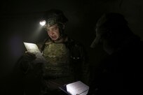 Sgt. Andrew Swartwood, a combat medic with 1st Battalion, 112th Infantry Regiment, 56th Brigade Combat Team, 28th Infantry Division, Pa. Army National Guard, finishes his final evaluation by reading off the treatments he provided a simulated casualty at the TC8-800 medic sustainment course March 3 at Fort Indiantown Gap. This course, which was held Feb. 17-Mar. 3, gives the 17 participants the opportunity to train together with other medics outside their home units, without taking up time during drill weekends where most training is conducted. (U.S. Army National Guard photo by Staff Sgt. Zane Craig)