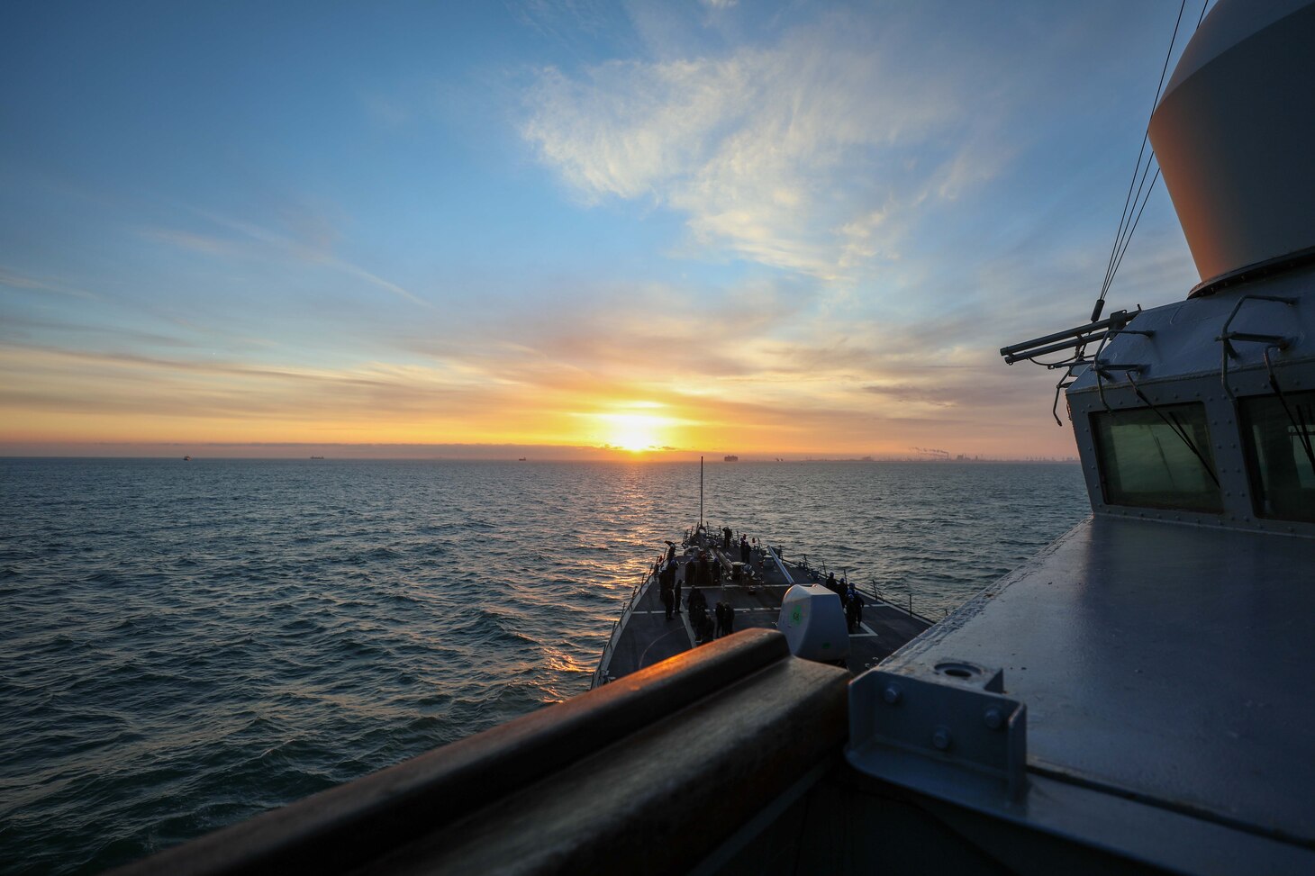 220312-N-EM691-1003 ROTTERDAM, Netherlands (March 12, 2022) The Arleigh Burke-class guided-missile destroyer USS The Sullivans (DDG 68) arrives for a scheduled port visit in Rotterdam, Netherlands, March 12, 2022. The Sullivans is operating in the European theater of operations and participating in a range of maritime activities in support of U.S. Sixth Fleet and NATO Allies.