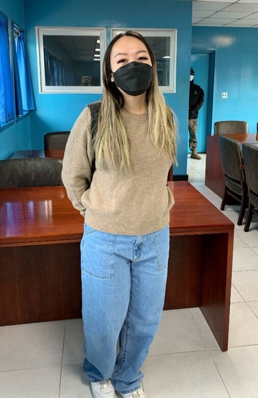 Kayla Toy, Far East District intern, stands in one the Conference Row building, located in the demilitarized zone between North and South Korea, Feb. 11. Toy attended internal and external meetings and traveled to different project sites around Camp Humphreys. (Courtesy photo)