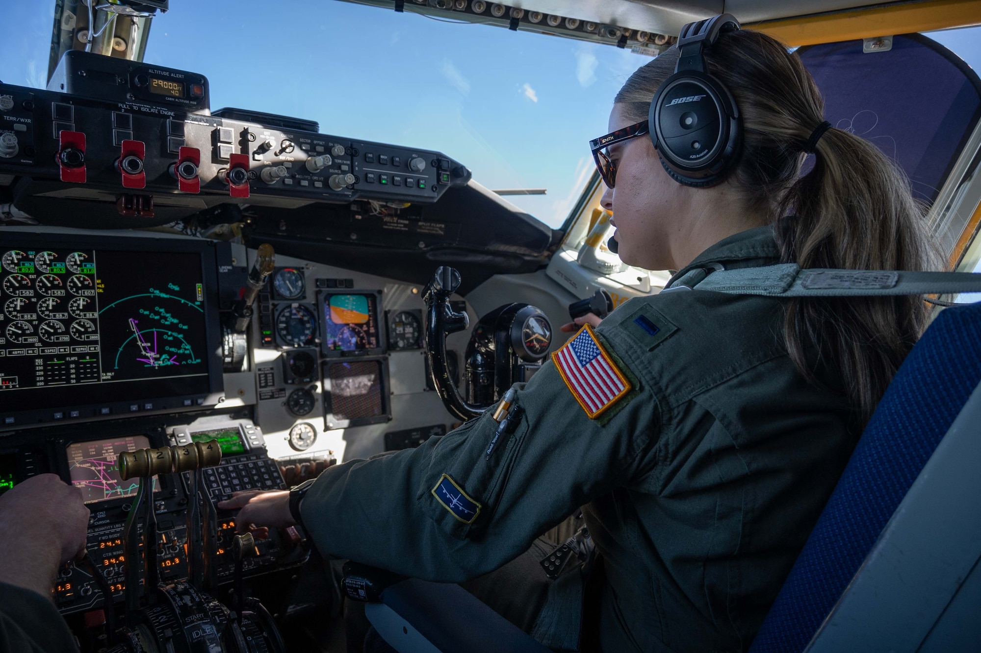 Pilot sit in the cockpit of an aircraft