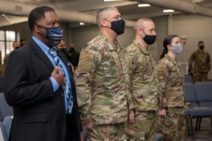 The 185th Cyberspace Operations Squadron holds an end of mobilization ceremony for recently mobilized Airmen Feb. 25, 2022, in Hampton, Virginia.