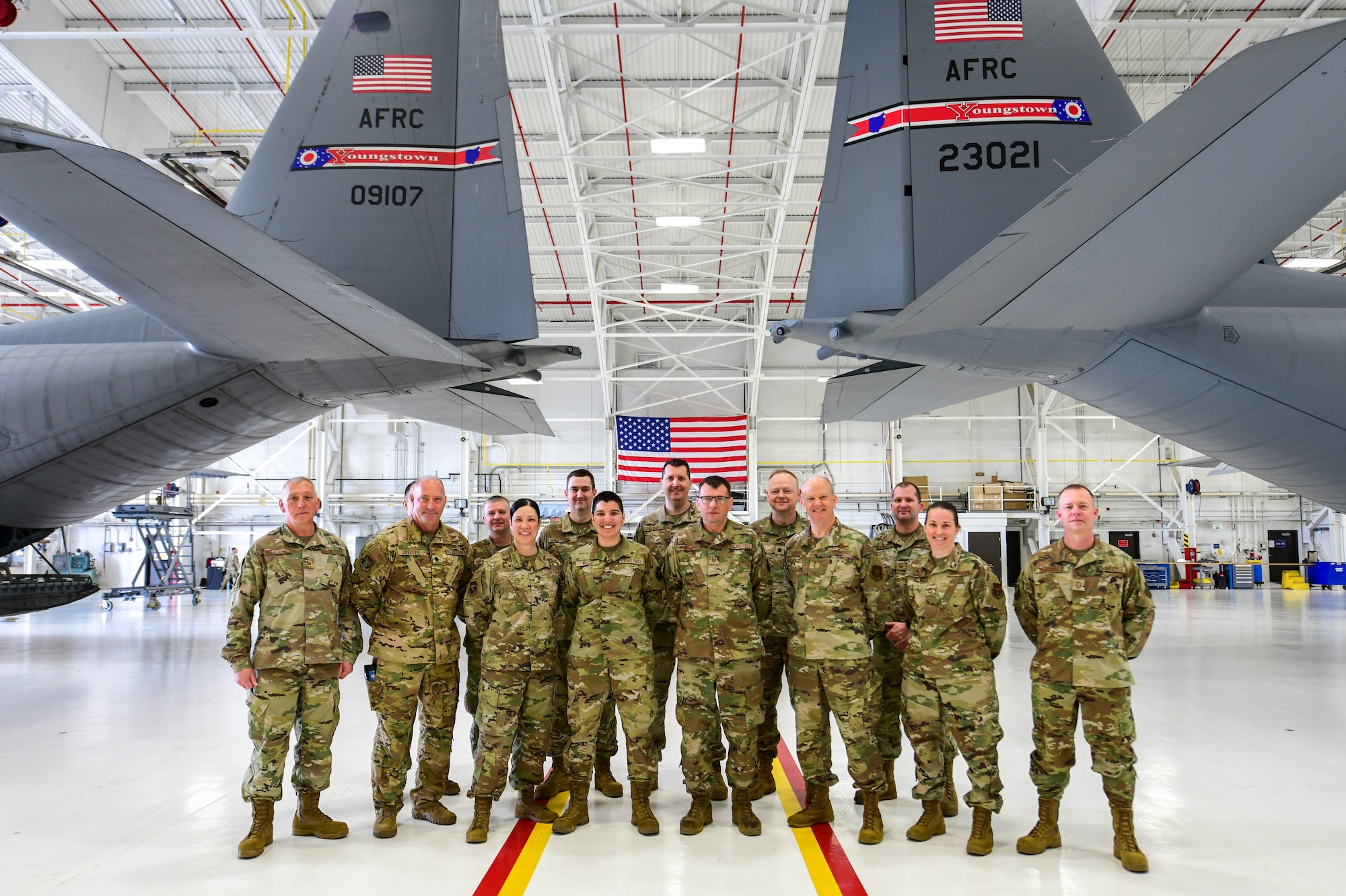 Maj. Gen. Bret Larson, 22nd Air Force commander, and Chief Master Sgt. Chin Cox, 22nd Air Force command Chief, visited Youngstown Air Reserve Station, Ohio, during a Unit Training Assembly, March 4-7, 2022.