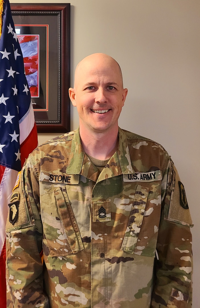 Illinois Army National Guard Sgt. 1st Class David Allen Stone of Robinson, Illinois, an intel sergeant with the 123rd Engineer Battalion in Murphysboro, Illinois.