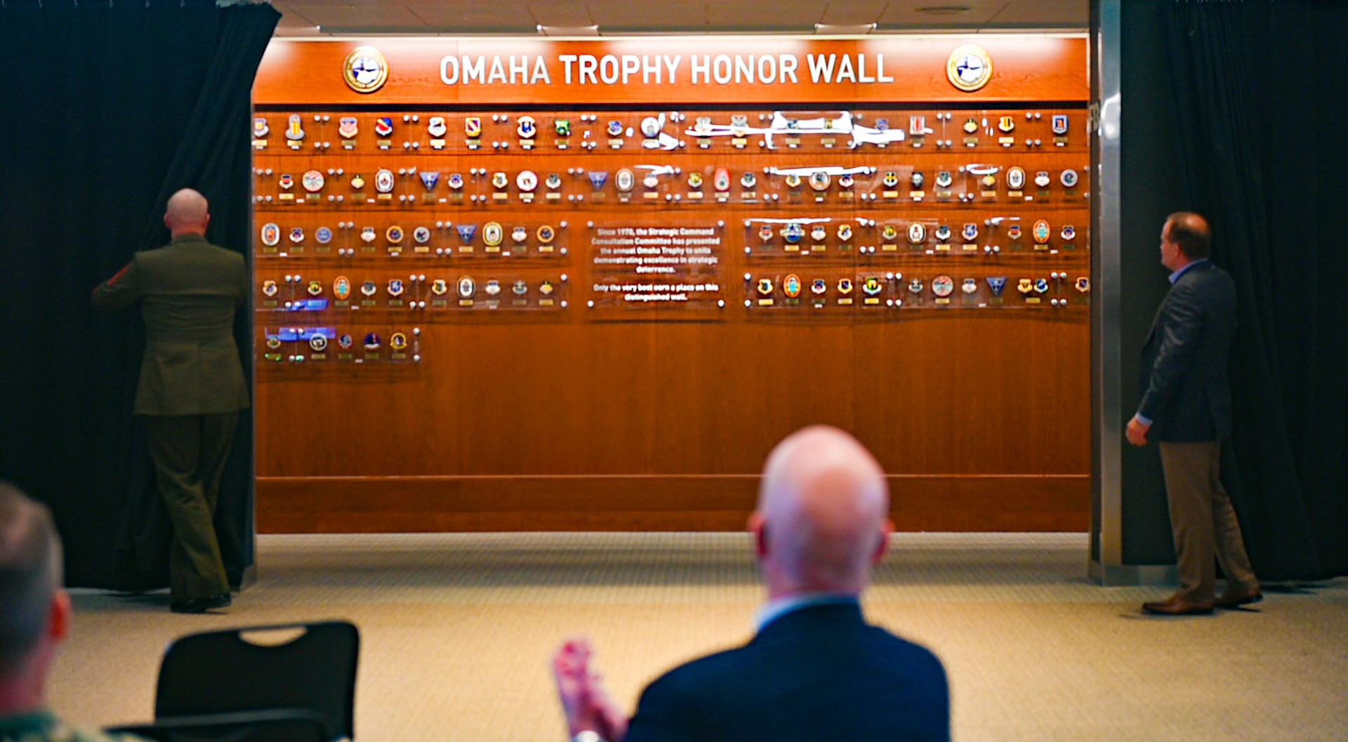 The Omaha Trophy Honor Wall showcases 125 patches from every unit that has received the award in chronological order with room for future recipient units.
