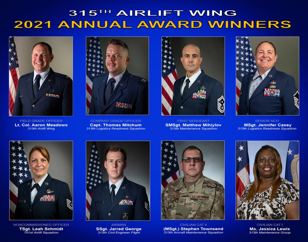 2021 Annual Award Winners for the 315th Airlift Wing.
