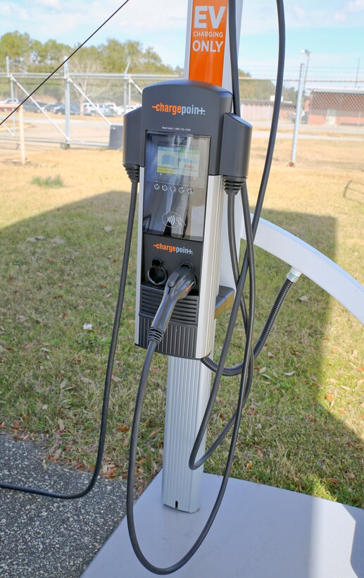 The U.S. Marine Corps placed an order last year for 21 mobile solar-powered electric vehicle charging systems. Marine Corps Logistics Base Albany was among those to benefit, receiving one unit. The Beam Global EV charging systems were purchased through the General Services Administration. 
Marine Corps Installations Command requires a turnkey charging infrastructure solution to solve near-term charging requirements without having to wait for construction and electrical projects to be completed. (U.S. Marine Corps photo by Jennifer Parks)