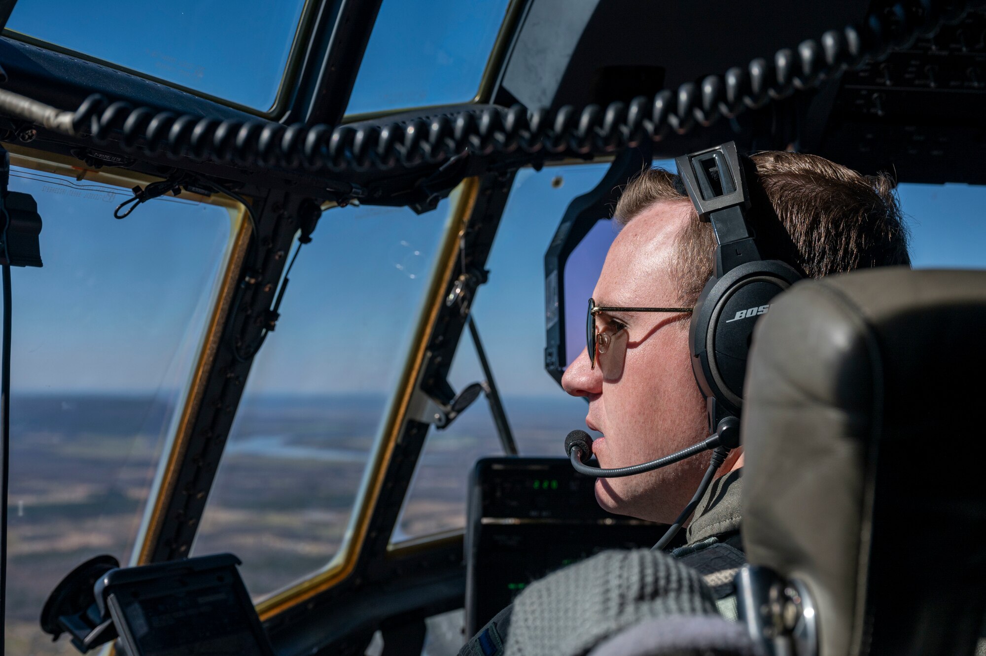 1st Lt. Scott Mlcoch, 41st Airlift Squadron aircraft commander, flies a C-130J Super Hercules