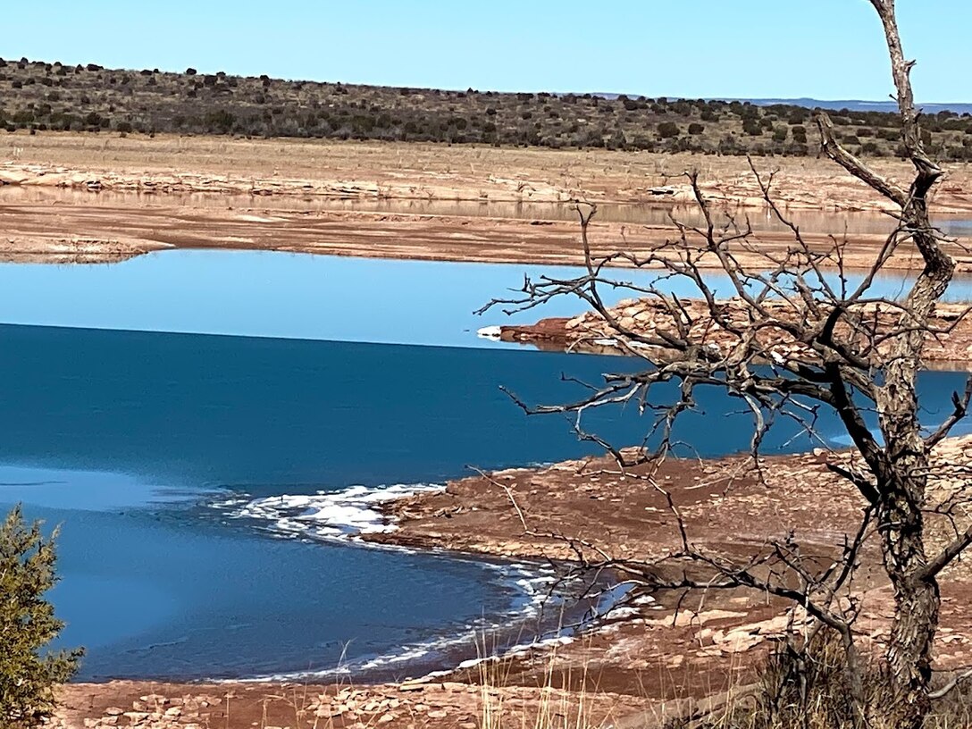 CONCHAS LAKE, N.M. -- A cold day at Conchas! Ice starts to form around the edges of the lake, Feb. 22, 2021. Photo by Nadine Carter, park ranger, Conchas Lake.