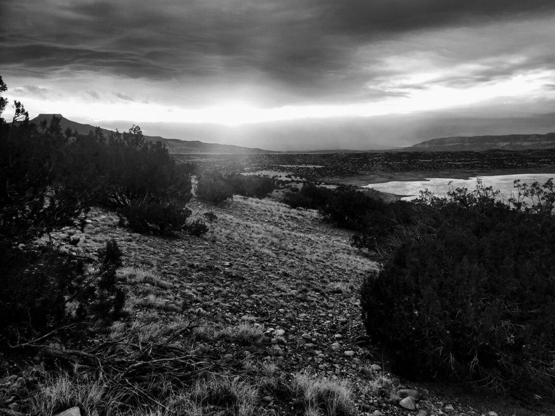 ABIQUIU LAKE, N.M. -- The sunset as viewed from the Abiquiu Vista Lake Trail at Abiquiu Lake, Dec. 8, 2021. Photo by Michael Kohler, field office administrative assistant, Abiquiu Lake.