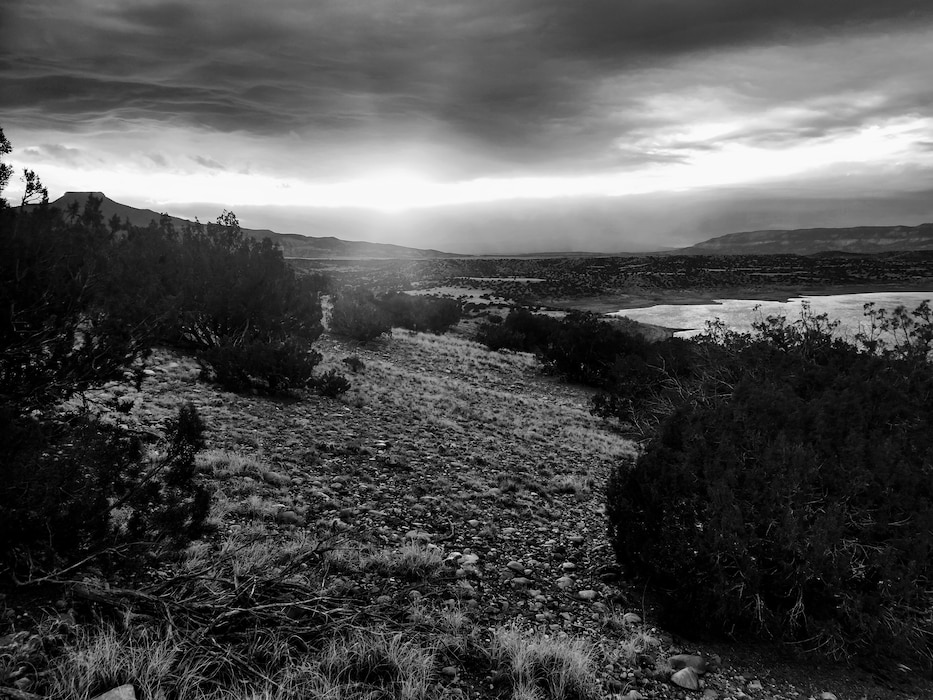 ABIQUIU LAKE, N.M. -- The sunset as viewed from the Abiquiu Vista Lake Trail at Abiquiu Lake, Dec. 8, 2021. Photo by Michael Kohler.