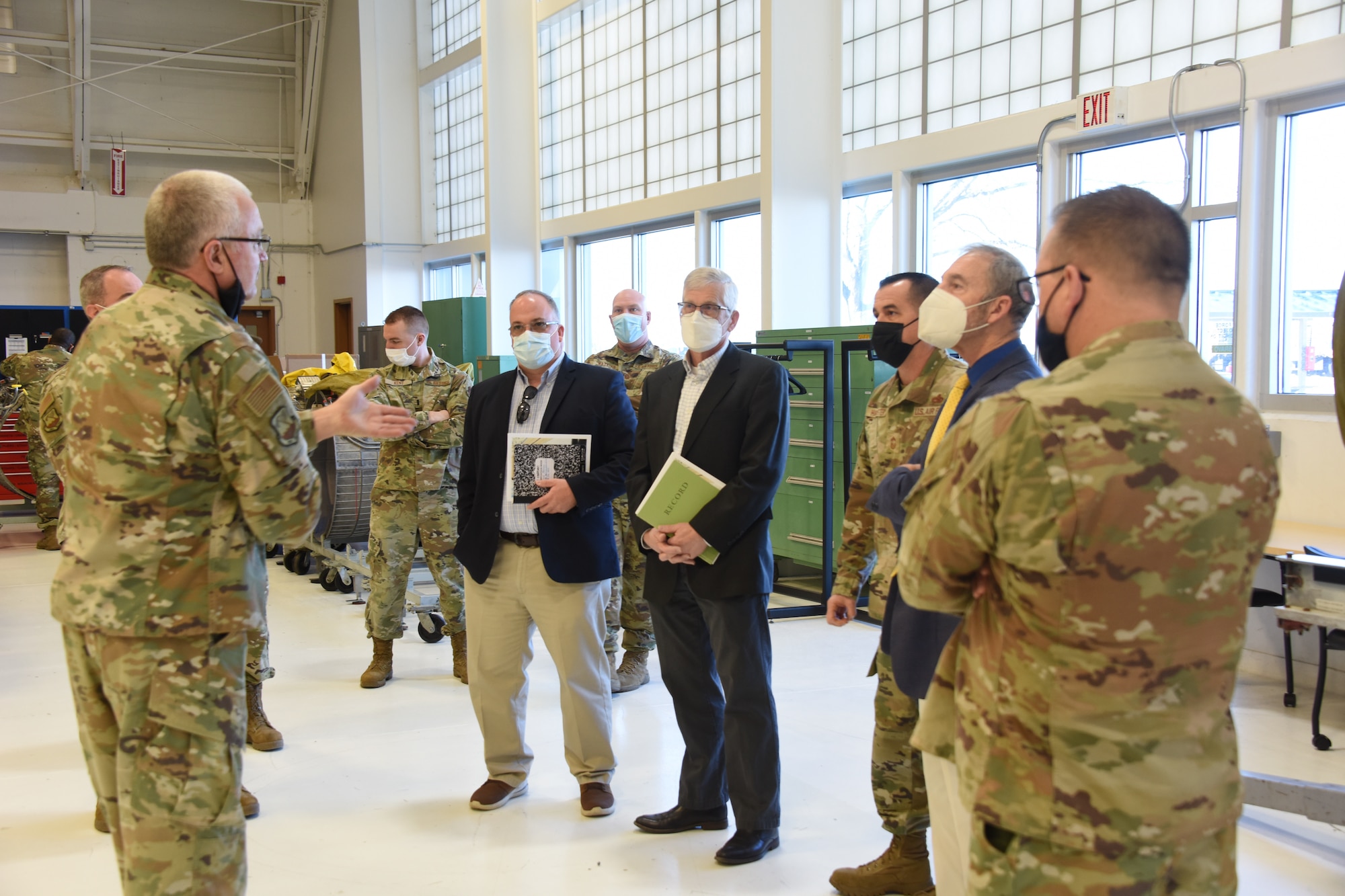 Innovation Tour members in the 183d Maintenance Squadron facility.