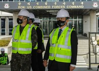 Republic of Korea Gen. Seung Kyum Kim, Deputy Commander of Combined Forces Command, and Minister Suh, Wook, Republic of Korea Minister of National Defense, inspect the future ROK-U.S. CFC Headquarters at Camp Humphreys, Republic of Korea, March 16, 2022.