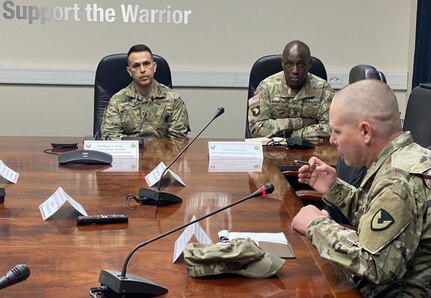 Command Sgt. Maj. Marco Torres made time to meet with fellow senior enlisted leaders for a special NCO professional development discussion immediately following a mission brief by the 405th AFSB and hours before he and his commanding general, Maj. Gen. Chris Mohan, headed out to observe Army Prepositioned Stocks-2 operations in Belgium, the Netherlands and Northern Germany supporting current operations in Europe.