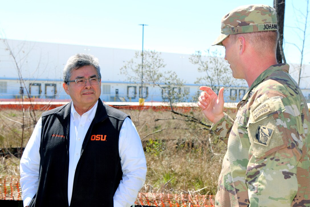 Jaime Pinkham (left), Principal Deputy Assistant Secretary of the Army for Civil Works, speaks with Lt. Col. Andrew Johannes, USACE Charleston District commander, during a visit to Charleston to meet with the district team and to see firsthand how some of the district’s top projects contribute to local, state and federal economic development.