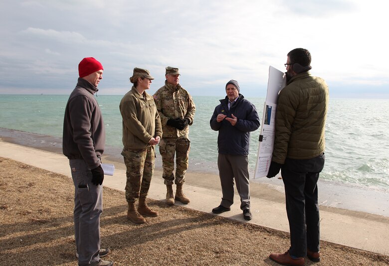 Col. Kimberly Peeples, commander of the Great Lakes & Ohio River Division, tours the Chicago Shoreline Protection Project, March 10, 2022.