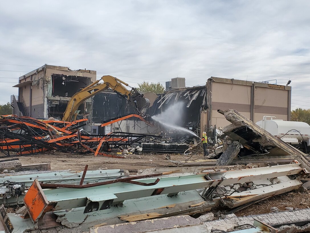 KIRTLAND AIR FORCE BASE, N.M. -- The demolition of the old Nuclear Museum, Nov. 29, 2021. The museum was demolished to make room for the new DTRA administration building. Photo by Richard Banker, construction control representative, Kirtland Resident Office.