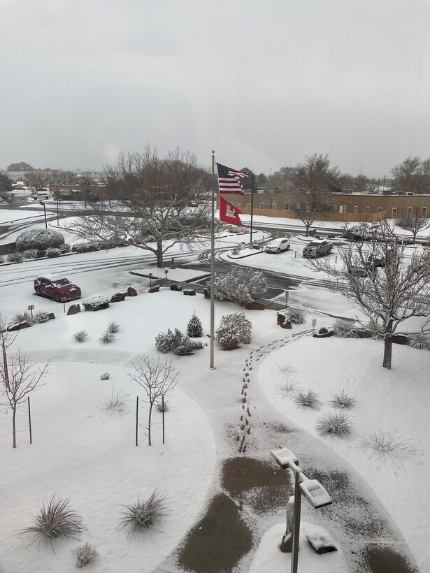 ALBUQUERQUE, N.M. -- Footprints in the snow at the District Office, Feb. 17, 2022. Photo by Valerie Silva, Executive Office support assistant.