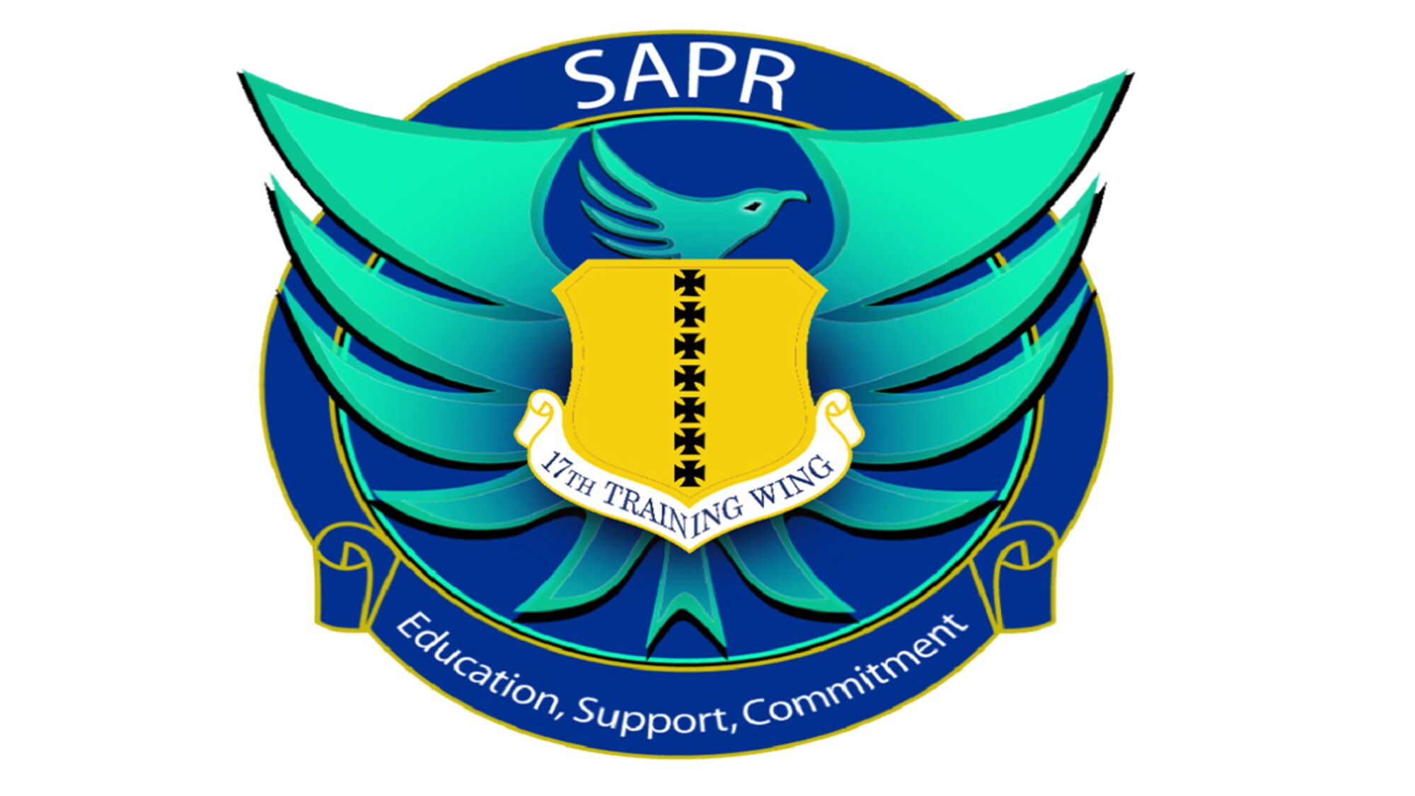 A graphic of the 17th Training Wing Sexual Assault Prevention and Response program, Goodfellow Air Force Base, Texas, March 3, 2022. The 17th TRW stands behind the 17th TRW SAPR program commitment and support services for victims of sexual assault. (Courtesy Graphic)