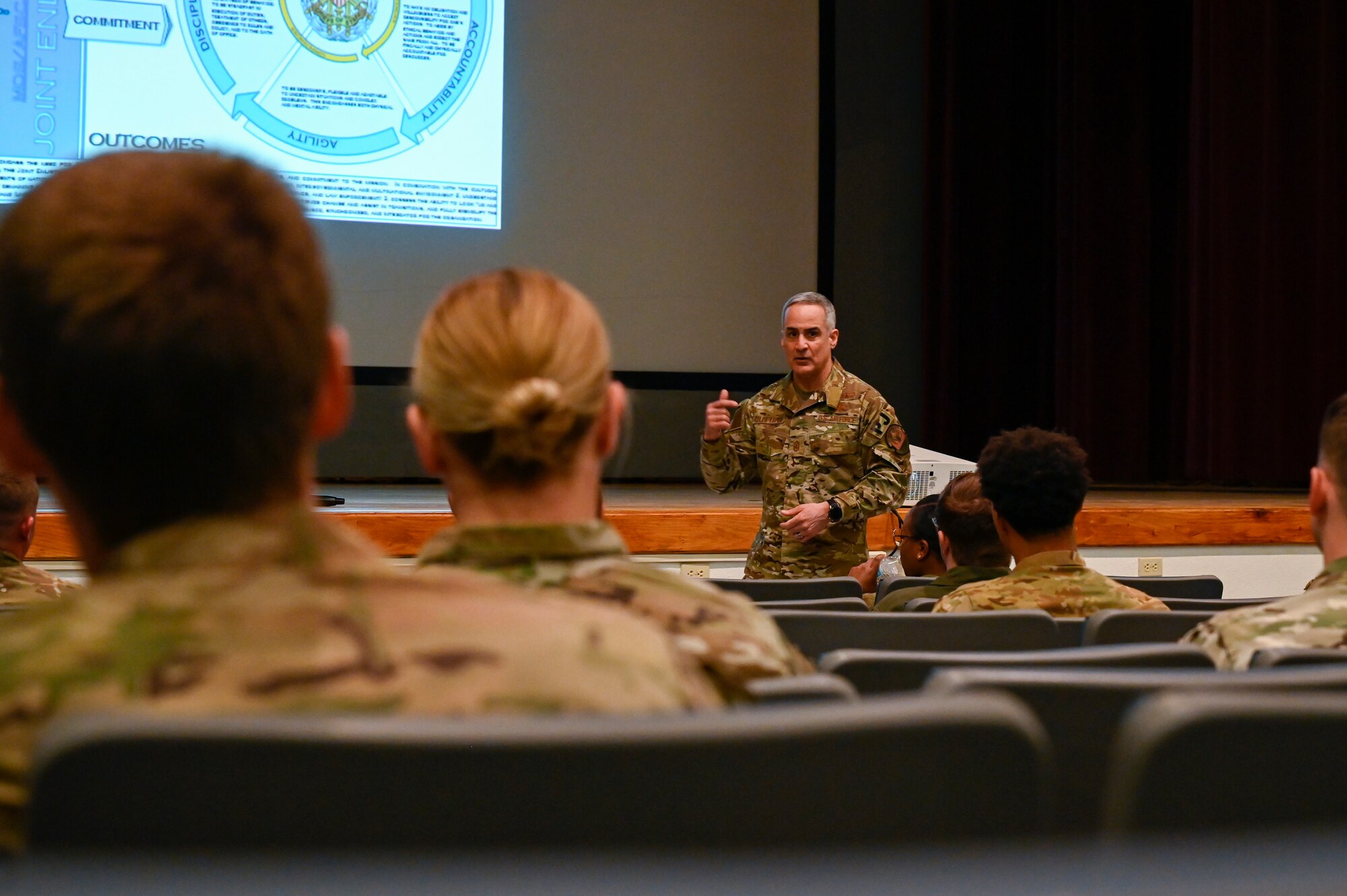SEAC speaks to NCO's in an auditorium