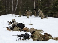 Alaska Army National Guard Soldiers with Avalanche Company, 1-297th Infantry Battalion, practice squad and platoon situational training exercises (STX) at Alcantra armory in Wasilla, Alaska, March 11, 2022. An STX is a short, scenario-driven, mission-oriented exercise designed to train one collective task or a group of related tasks or battle drills. For the A-Co. Soldiers, the STX allows for evaluation of basic Soldier skills and leadership competencies to determine proficiency and certify the platoon to conduct live-fire exercises. It also reinforces previous training that the Soldiers have completed by bringing the entire platoon together to further prepare the unit for live-fire training. The infantrymen are preparing to participate in the Army National Guard’s eXportable Combat Training Capability (XCTC) program, which is a brigade field training exercise similar to a Combat Training Center. They will participate in an XCTC rotation at Camp Roberts, California, July 2022. (U.S. Army National Guard photo by Spc. Grace Nechanicky)