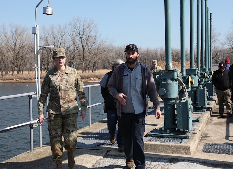 Col. Kimberly Peeples, commander of the Great Lakes & Ohio River Division, is given a tour of the Thomas J. O’Brien Lock and Dam, located at the entrance to Lake Michigan (river mile 326.0), at Calumet River in Chicago, Illinois, March 9, 2022.
