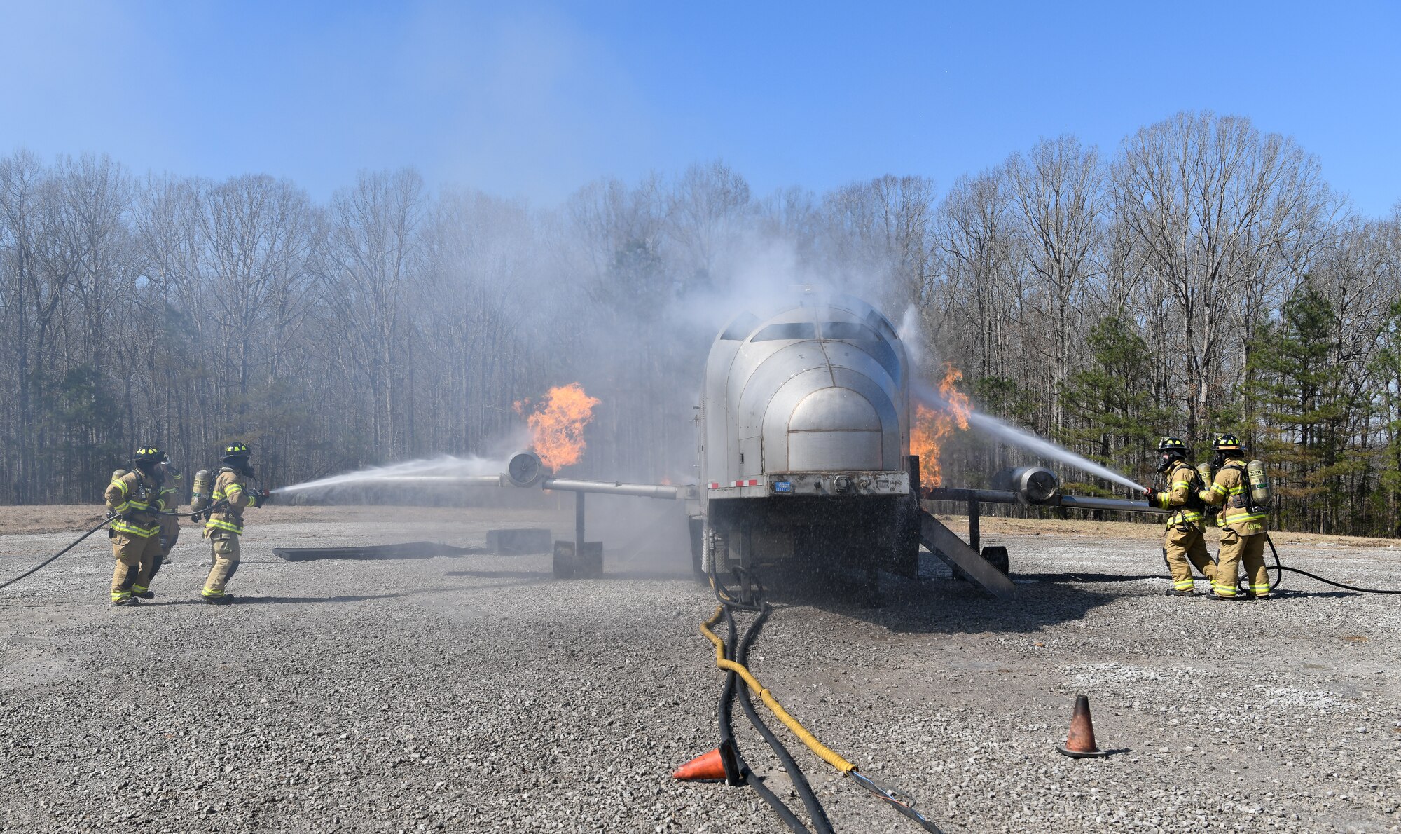 Firefighters battling blaze on aircraft fire simulator