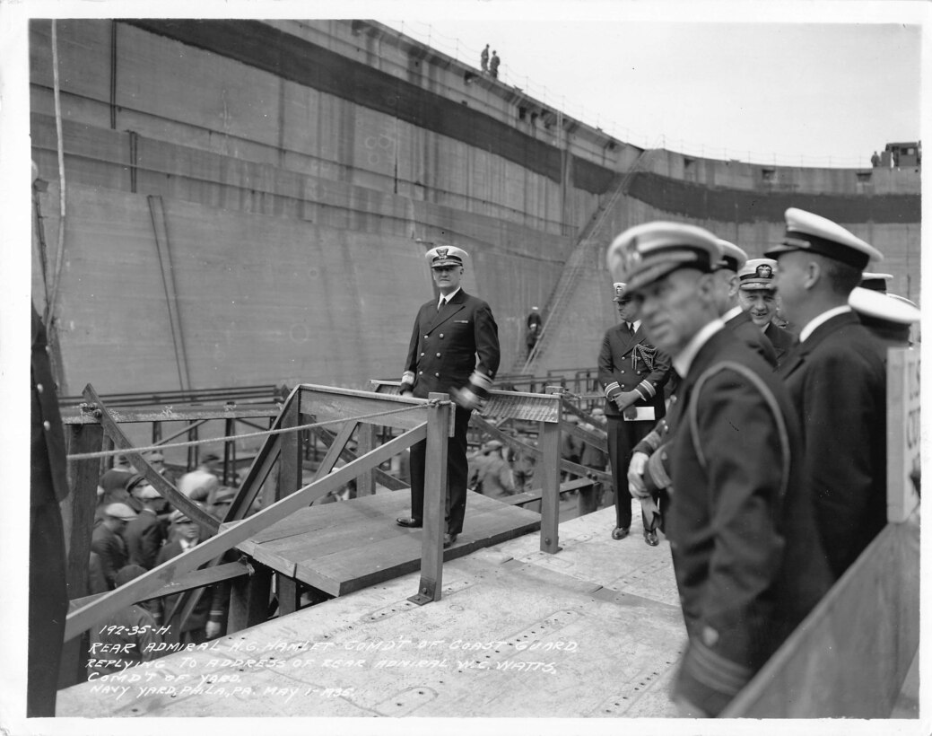 1935 RADM H. G. Hamlet at CGC CAMPBELL construction site