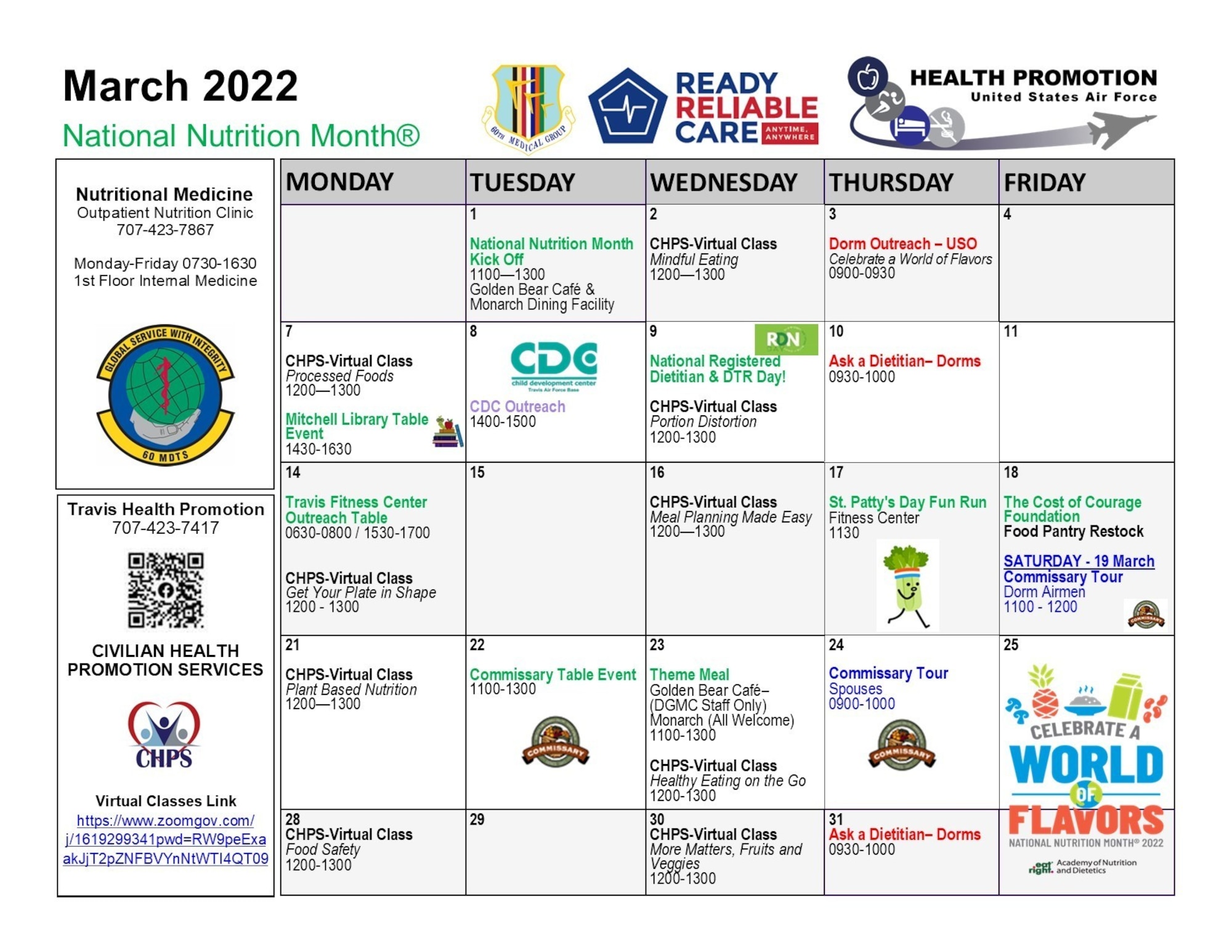 Courtesy graphic of events during March, 2022, for National Nutrition Month. (Courtesy graphic)