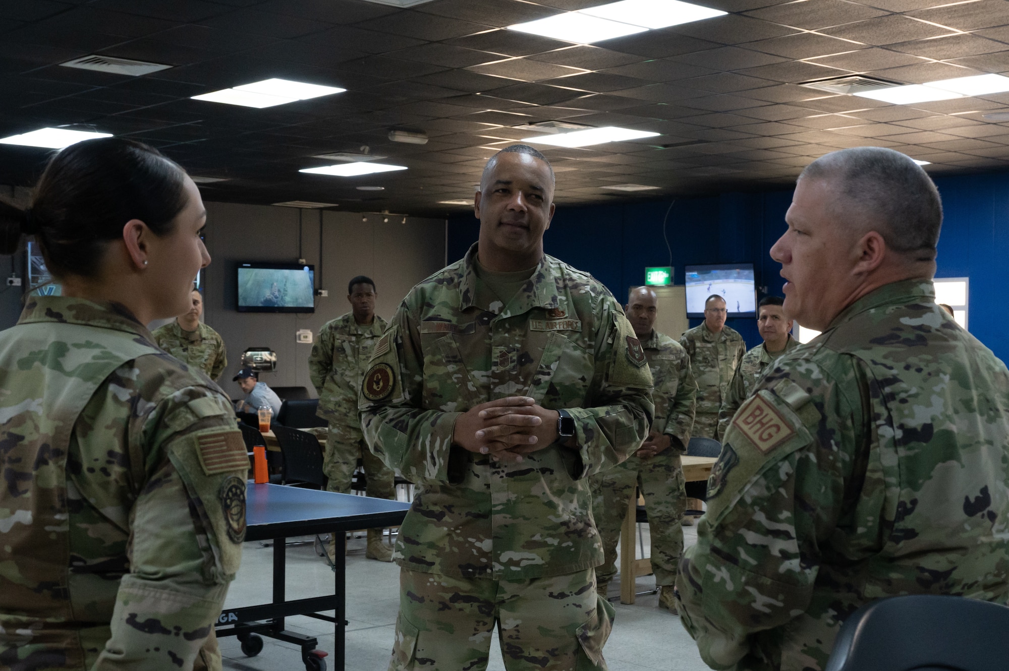 U.S. Air Force Lt. Gen. Richard W. Scobee, chief of the Air Force Reserve and commander of the Air Force Reserve Command, and Chief Master Sgt. Timothy C. White Jr., senior enlisted advisor to the Chief of the Air Force Reserve and command chief of the Air Force Reserve Command, visited Ali Al Salem Air Base, March 11-12, 2022.  The purpose of their visit was to speak with deployed Reserve Citizen Airmen, recognize their efforts and get firsthand feedback to help the AFR train and equip combat-ready Airmen.