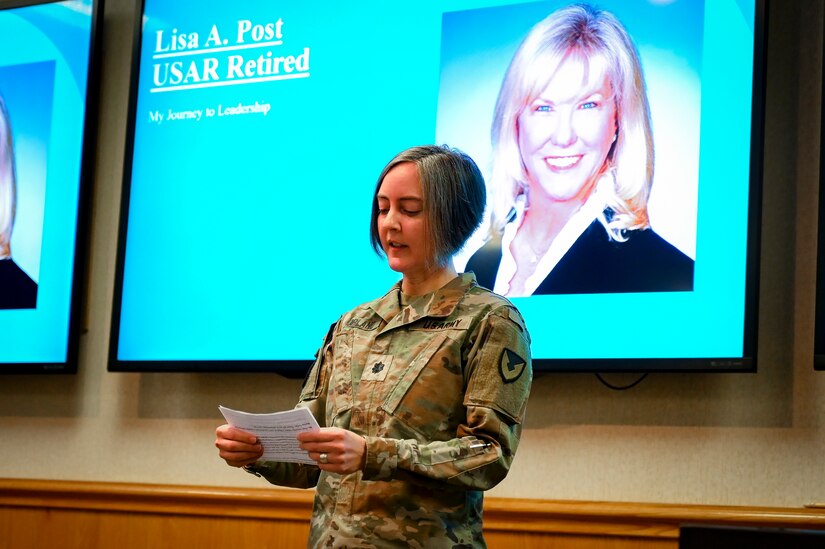 U.S. Army Lt. Col Dawn Opland, Army Support Activity Fort Dix, deputy commander, speaks at a Women’s History Month observance on March 17, 2022, at Joint Base McGuire-Dix-Lakehurst, N.J. Guest speaker Lisa A. Post, a retired U.S. Army Reserve Officer, spoke on the importance of leadership and inclusivity needed to lead today’s forces. Women’s History Month is a celebration of women’s contributions to history, culture and society and has been observed annually in the month of March in the United States since 1987.