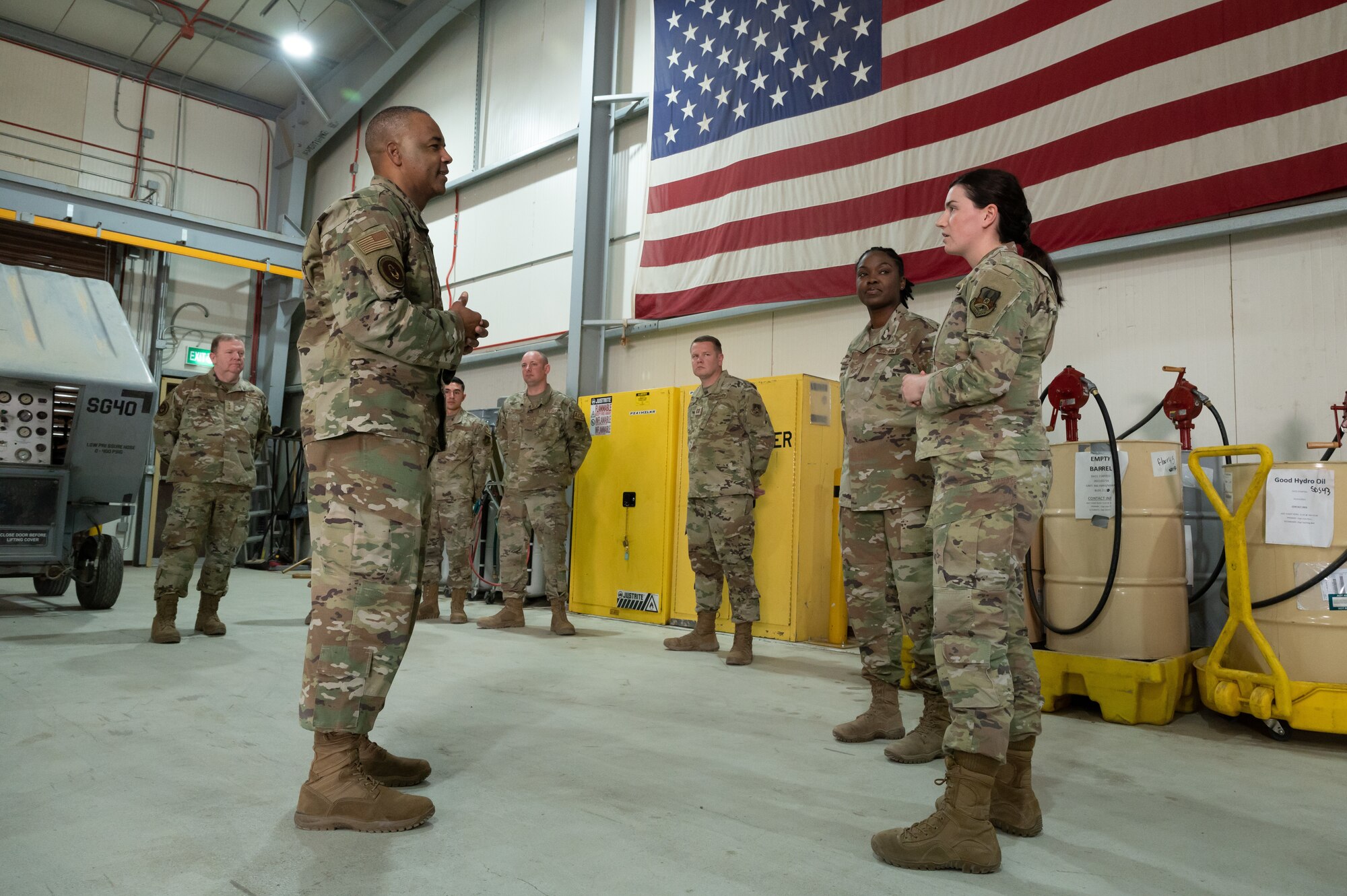 U.S. Air Force Lt. Gen. Richard W. Scobee, chief of the Air Force Reserve and commander of the Air Force Reserve Command, and Chief Master Sgt. Timothy C. White Jr., senior enlisted advisor to the Chief of the Air Force Reserve and command chief of the Air Force Reserve Command, visited Ali Al Salem Air Base, March 11-12, 2022.  The purpose of their visit was to speak with deployed Reserve Citizen Airmen, recognize their efforts and get firsthand feedback to help the AFR train and equip combat-ready Airmen.