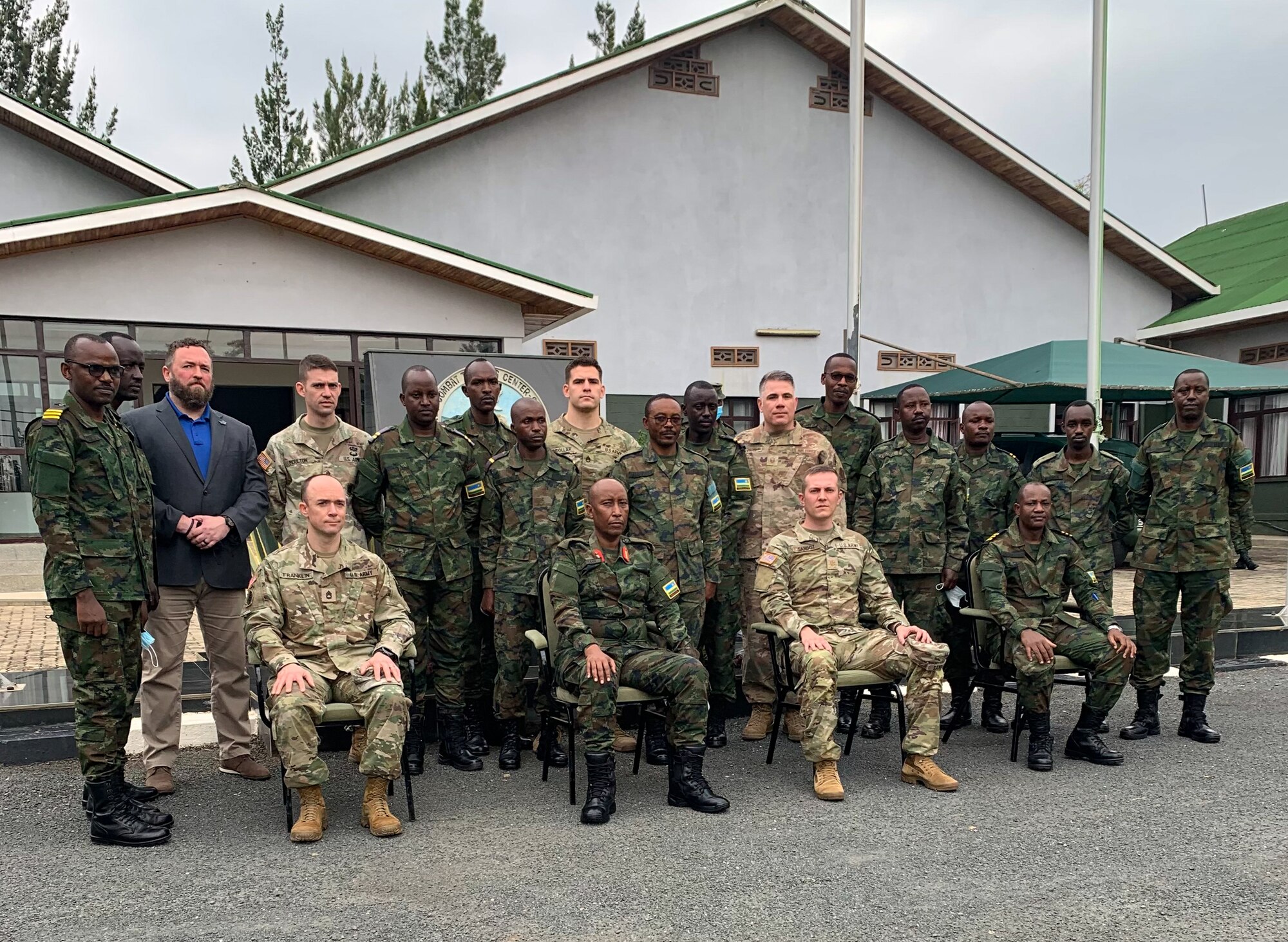 Members of the Nebraska National Guard and Rwanda Defence Force during an NCO training exchange in Gabiro, Rwanda, Feb. 9, 2022. The State Partnership Program is administered by the National Guard Bureau and supports theater commanders' security cooperation objectives.