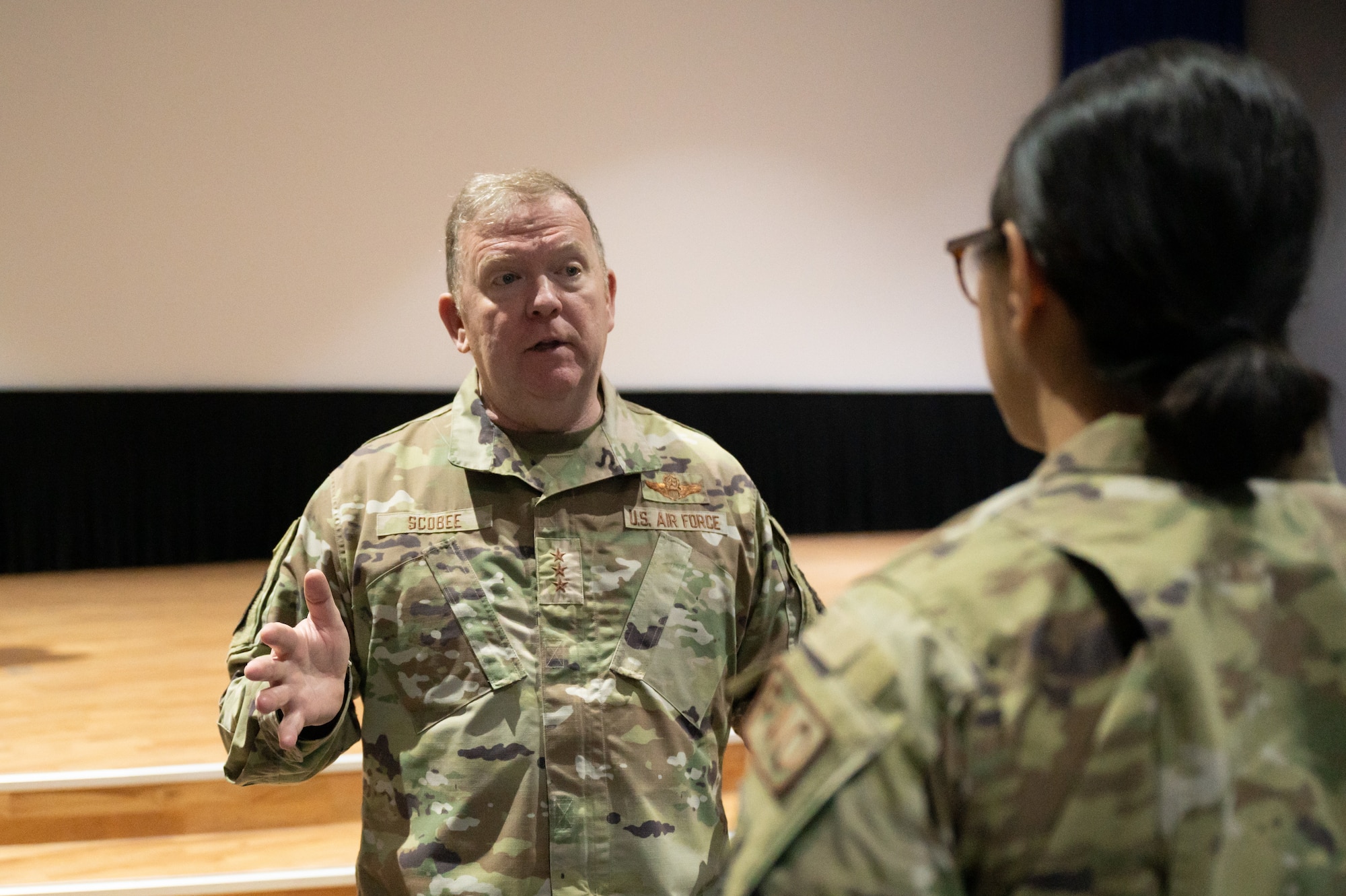 U.S. Air Force Lt. Gen. Richard W. Scobee, chief of the Air Force Reserve and commander of the Air Force Reserve Command, and Chief Master Sgt. Timothy C. White Jr., senior enlisted advisor to the Chief of the Air Force Reserve and command chief of the Air Force Reserve Command, visited Ali Al Salem Air Base, March 11-12, 2022.  The purpose of their visit was to speak with deployed Reserve Citizen Airmen, recognize their efforts and get firsthand feedback to help the AFR train and equip combat-ready Airmen.