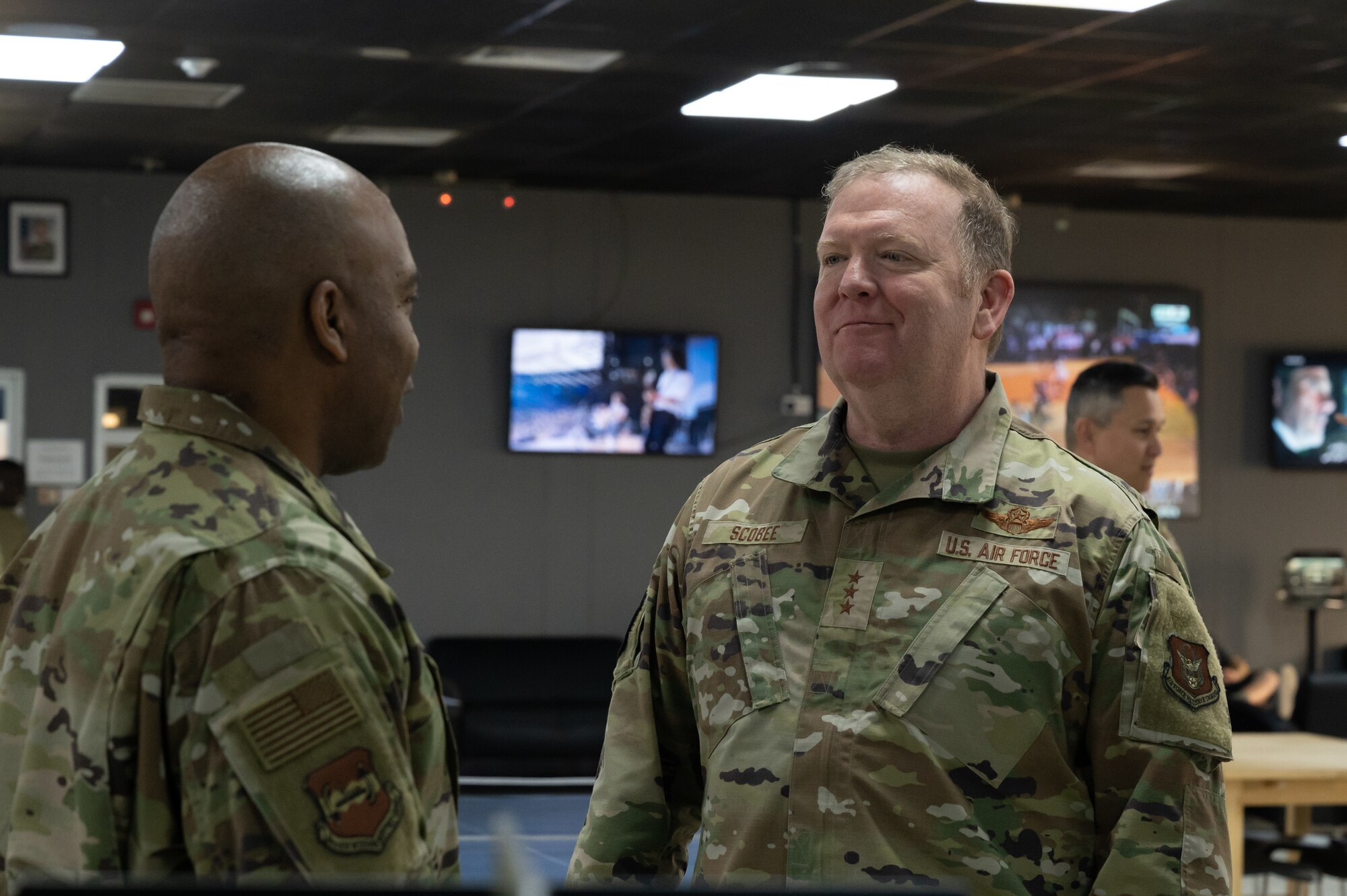 U.S. Air Force Lt. Gen. Richard W. Scobee, chief of the Air Force Reserve and commander of the Air Force Reserve Command, and Chief Master Sgt. Timothy C. White Jr., senior enlisted advisor to the Chief of the Air Force Reserve and command chief of the Air Force Reserve Command, visited Ali Al Salem Air Base, March 11-12, 2022.  The purpose of their visit was to speak with deployed Reserve Citizen Airmen, recognize their efforts and get firsthand feedback to help the AFR train and equip combat-ready Airmen.