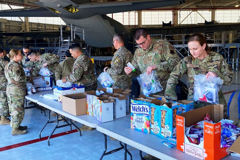 Airmen create care packages for Ukranian refugees.